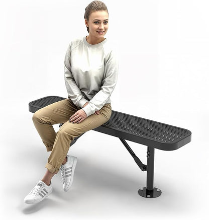 Heavy-Duty Outdoor Metal Bench, Thermoplastic-Coated, Surface, Weatherproof, Commercial-Grade for Parks, Gardens, Patios, Stores & More (4 Ft - Surface, Black)