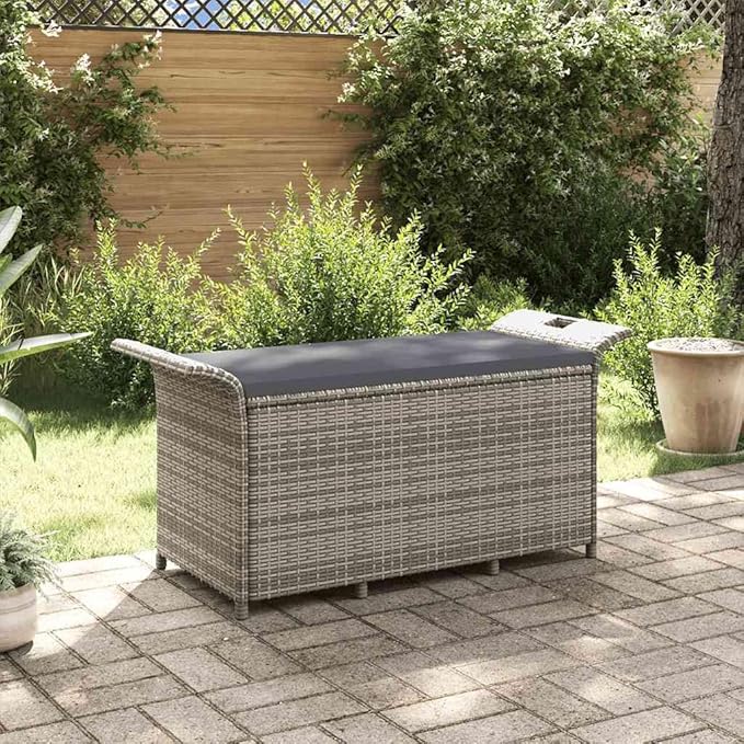 Garden Bench Deck Bench Patio Bench with Cushion Gray 45.7"x18.1"x22.4" Poly Rattan