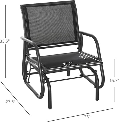 Outsunny Porch Glider, Metal Frame Swing Glider Chair with Breathable Mesh Fabric, Steel Frame and Curved Armrests for Garden, Poolside, Backyard, Balcony, Black