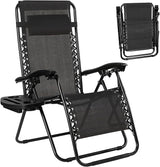 TLSUNNY Zero Gravity Chair Set of 2, Outdoor Folding Lounge W/Detachable Headrest & Holder Tray - Photo 8