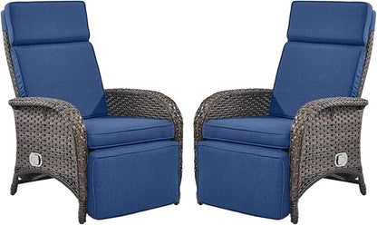 Belord Versatile Outdoor Recliner Chair - 2 Piece Reclining Patio Chair with Adjustable Backrest and Footrest, All-Weather Wicker Chaise Lounge Chair Outdoor for Pool Deck