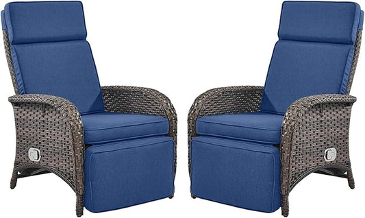 Belord Versatile Outdoor Recliner Chair - 2 Piece Reclining Patio Chair with Adjustable Backrest and Footrest, All-Weather Wicker Chaise Lounge Chair Outdoor for Pool Deck