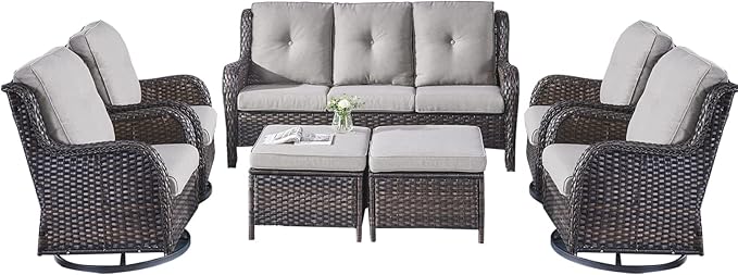 Rilyson Wicker Patio Furniture Set - 7 Piece Rattan Outdoor Sectional Conversation Sets with 4 Swivel Rocking Chairs - Photo 1