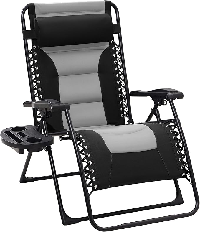 JEAREY Oversized Padded Zero Gravity Chairs, Folding Lounge Chair Outdoor Patio Recliner - Photo 1