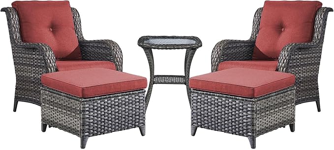 Rilyson Outdoor Patio Furniture Chairs Set - 5 Piece Wicker Rattan Patio Sectional Conversation Sets with 2 Armrest - Photo 1
