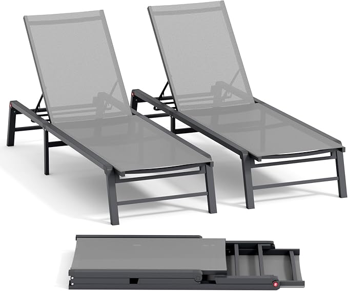 Aluminum Chaise Lounge Chair Outdoor, Foldable Patio Lounge Chair 2 Sets Assemble-Free - Photo 1