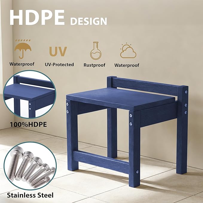 Stackable HDPE Foot Stool - All-Weather Indoor/Outdoor Seating for Patio, Living Room & Bathroom, Waterproof Windproof Heavy-Duty High-Density PE Step Stool, 2 Sets, Navy