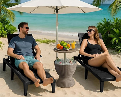 Patio Lounge Chair & Outdoor Cocktail Table Set - Resin All-Weather Relaxation Combo for Poolside, Garden, or Backyard