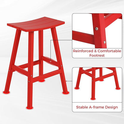 Costaelm All-Weather Bar Stools Set of 3, 29" Height Outdoor Bar Stools, Adirondack Poly Patio Bar Stool for Patio, Deck, Kitchen Counter and Garden, Red