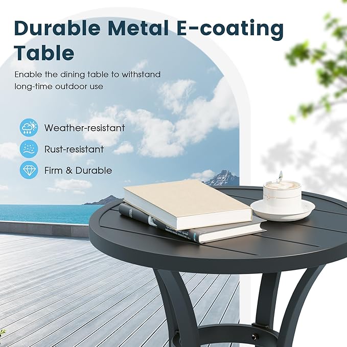 Outdoor Round Side Table, Sturdy & Durable End Table for Indoor and Outdoor, Metal Frame with Smooth Surface, Small Table for Front Porch, Garden, Beach, and Lawn.(Black)