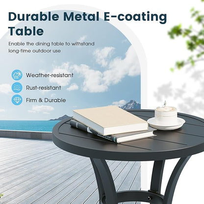 Outdoor Round Side Table, Sturdy & Durable End Table for Indoor and Outdoor, Metal Frame with Smooth Surface, Small Table for Front Porch, Garden, Beach, and Lawn.(Black)