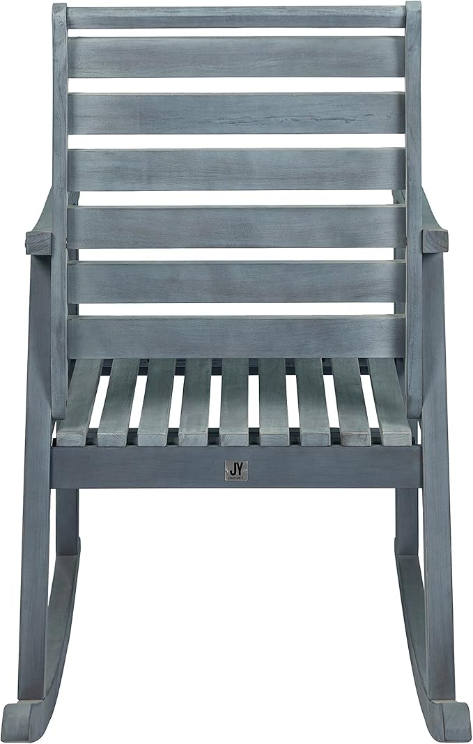 Eyely KCR101B Carrie Modern Slat-Back 300-Lbs Support Acacia Wood Patio Outdoor Rocking Chair for Garden, Lawn, Backyard, Pool, Deck, Beach, Firepit, Gray