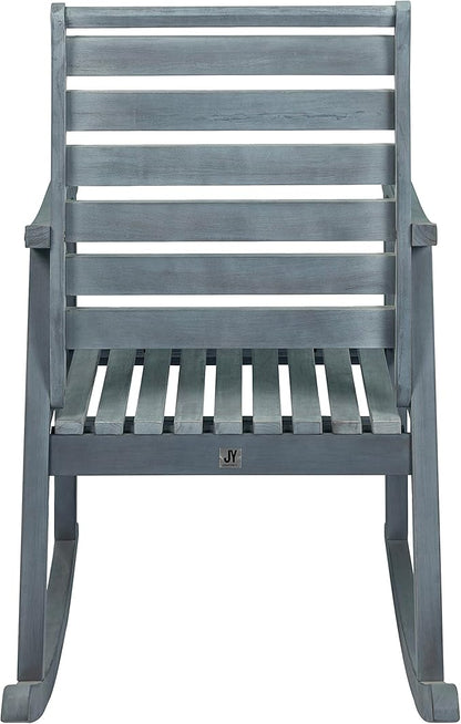Eyely KCR101B Carrie Modern Slat-Back 300-Lbs Support Acacia Wood Patio Outdoor Rocking Chair for Garden, Lawn, Backyard, Pool, Deck, Beach, Firepit, Gray