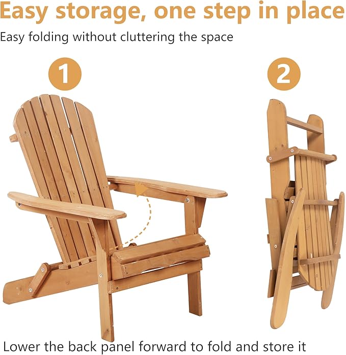 PayLessHere Adirondack Chairs, Weather Resistant Patio Chairs with Pinewood Wooden Textured for Patio Lawn Garden - Photo 5