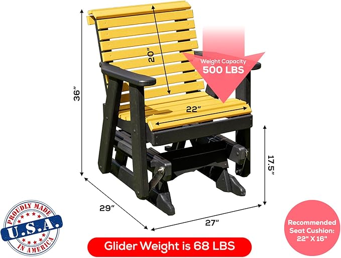 Amish Craftsmanship Made in USA 2FT Heavy Duty Poly Lumber Wood Porch Patio Glider HDPE with No Wood fibers Lancaster - Photo 2