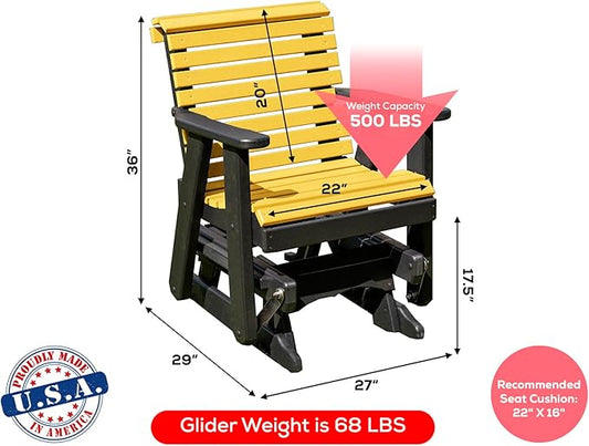 Amish Craftsmanship Made in USA 2FT Heavy Duty Poly Lumber Wood Porch Patio Glider HDPE with No Wood fibers Lancaster Series Rollback Design 500 lbs Limit Yellow on Black