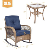3 Pieces Outdoor Patio Bistro Rocking Chair Set, Rattan Patio Rocker Chairs Set with Cushions and Glass-Top Coffee Table - Photo 2