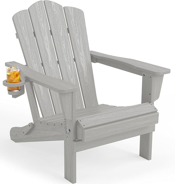 KINGYES Folding Adirondack Chair, HDPE All-Weather Patio Chairs with Cup Holder - Photo 1