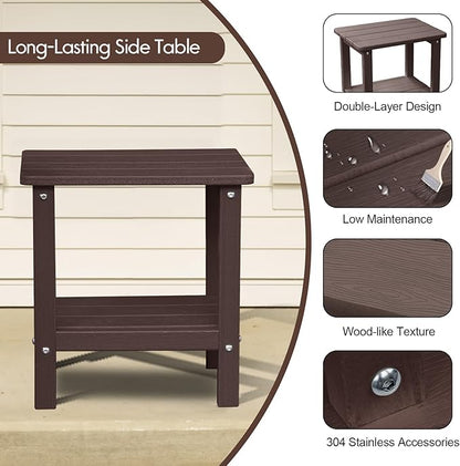 Folding Adirondack Chairs, HDPE Plastic Adirondack Chair with Side Table, Weather Resistant, Unfading, for Patio, Fire Pit, Balcony, Front Porch, Deck-Brown