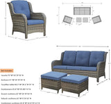 Outdoor Patio Wicker Furniture Set - 6 Piece Rattan Patio Conversation Sectional Sofa Set with 1 Couch, 2 Armchairs - Photo 3