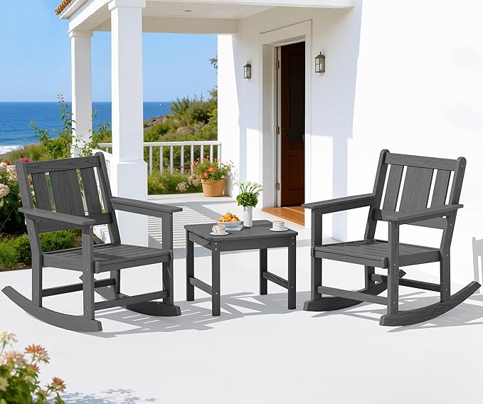 SERWALL HDPE Outdoor Rocking Chairs Set of 6, All Weather 4 Porch Rockers with 2 Side Tables - Photo 9