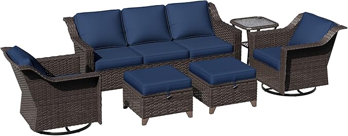 6 Pieces Patio Conversation Furniture Set - 1 Sofa, 2 Swivel Chairs, 2 Ottomans, 1 Side Table - Photo 7