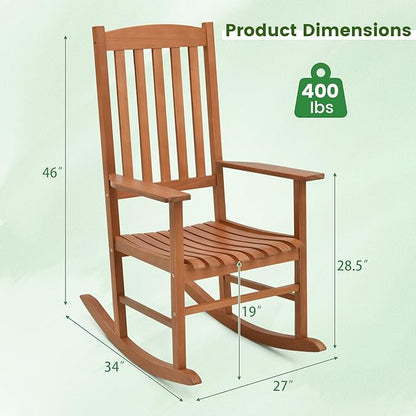 Giantex Wood Outdoor Rocking Chair - Eucalyptus Rocker Chair with Stable & Safe Rocking Base, High Backrest, Slatted Patio Rocker for Garden, Poolside, Courtyard Outdoor Rockers, Porch Rocker (1)