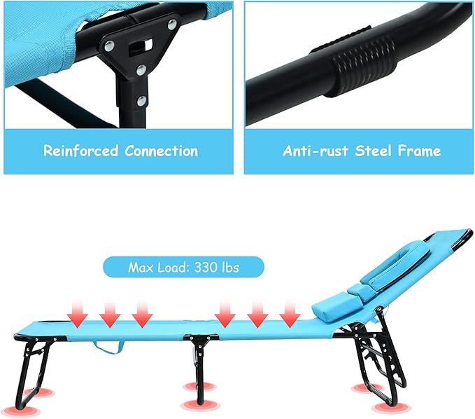 GYMAX Beach Lounge Chair, Sunbathing Chair Patio Lounge Chair Folding Adjustable Recliner with Hole for Face - Photo 5