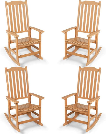 Outdoor Rocking Chairs Set of 4, Oversized All Weather High Back Porch Rocker, Patio Rockers for Outside