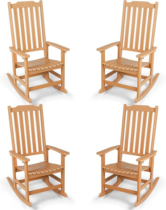 Outdoor Rocking Chairs Set of 4, Oversized All Weather High Back Porch Rocker, Patio Rockers for Outside
