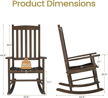 Nouva All-Weather Patio Rocking Chair, Solid Wood High Back Outdoor Porch Rocker Lounge Camping Chair for Porch Patio Fire Pit Garden Backyard Deck Poolside Lawn,Natural