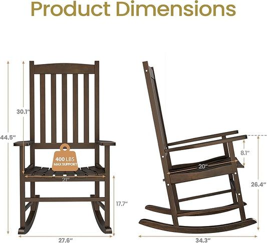 Nouva All-Weather Patio Rocking Chair, Solid Wood High Back Outdoor Porch Rocker Lounge Camping Chair for Porch Patio Fire Pit Garden Backyard Deck Poolside Lawn,Natural