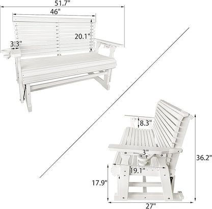 HDPE Patio Glider, Poly Lumber Weather-Resistant Outdoor Glider Bench, for Patio, Porch, Yard (Ivory White, 2-Seater)