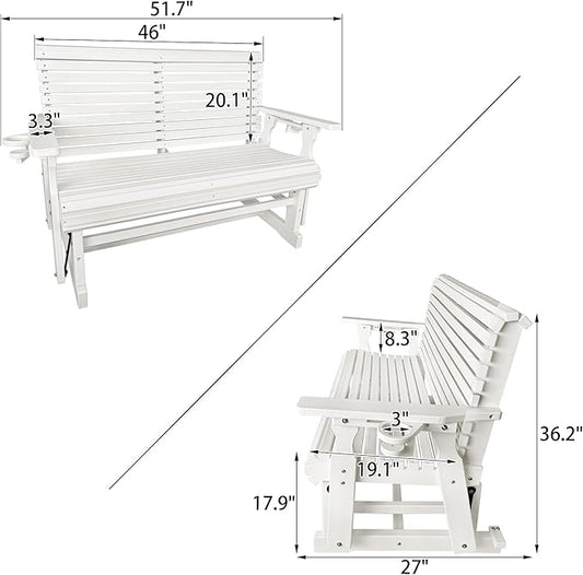 HDPE Patio Glider, Poly Lumber Weather-Resistant Outdoor Glider Bench, for Patio, Porch, Yard (Ivory White, 2-Seater)
