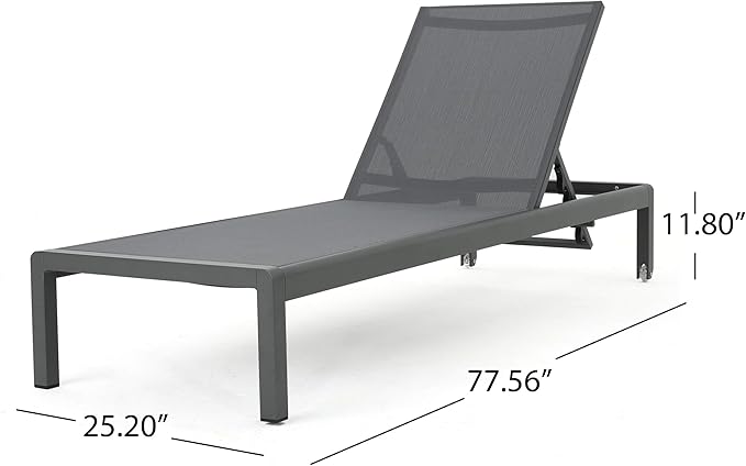 Christopher Knight Home Cape Coral Outdoor Aluminum Chaise Lounge with Mesh Seat, Grey / Dark Grey