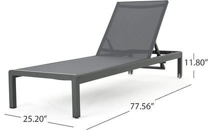 Christopher Knight Home Cape Coral Outdoor Aluminum Chaise Lounge with Mesh Seat, Grey / Dark Grey
