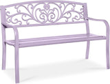 Best Choice Products Outdoor Bench Steel Garden Patio Porch Furniture for Lawn, Park, Deck w/Floral Design Backrest - Photo 1