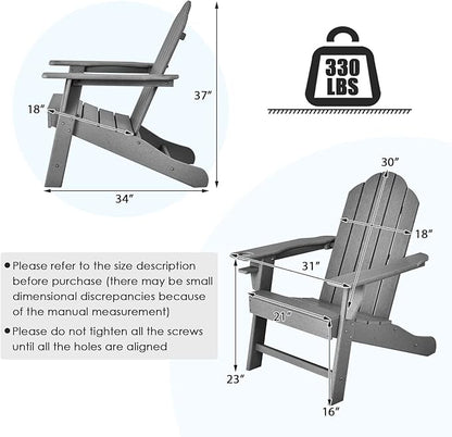 Giantex Adirondack Chair Outdoor Fire Pit Chairs, HDPE Weather Resistant Patio Chair for Outside Campfire,Deck, Garden, Yard, Lawn Furniture Porch and Lawn Seating Composite Chairs, Grey