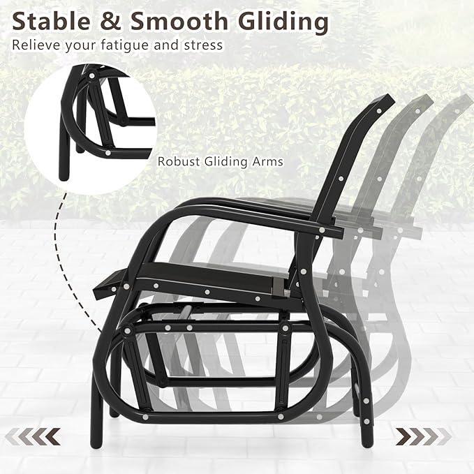 Giantex Swing Glider Chair W/Study Metal Frame Comfortable Patio Chair Love-Seat for Garden, Porch, Backyard, Poolside - Photo 4