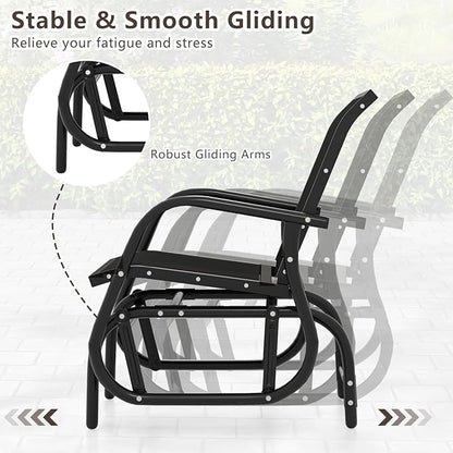 Giantex Swing Glider Chair W/Study Metal Frame Comfortable Patio Chair Love-Seat for Garden, Porch, Backyard, Poolside, Lawn Outdoor Rocking Chair (2, Black)
