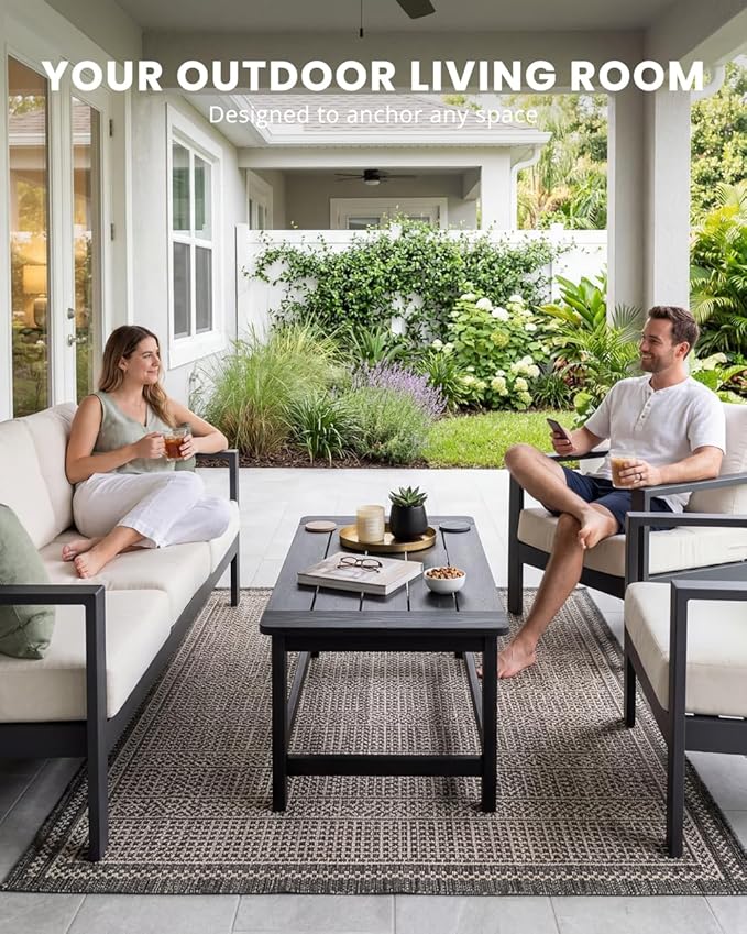 Outdoor Coffee Table for Patio, 35 Inch Rectangle Patio Coffee Table, Black All-Weather Poly Lumber Balcony Table, 250 lb Capacity Small Patio Table for Deck Garden Porch Poolside
