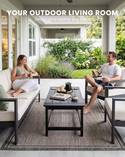 Outdoor Coffee Table for Patio, 35 Inch Rectangle Patio Coffee Table, Black All-Weather Poly Lumber Balcony Table, 250 lb Capacity Small Patio Table for Deck Garden Porch Poolside