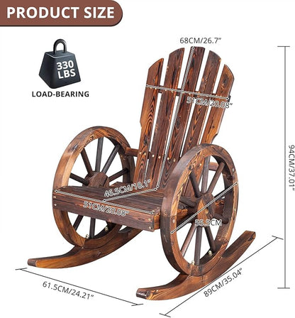 Outvita Adirondack Rocking Chair Set of 2, Wood Wagon Rocker, Outdoor Wooden Carbonized Lounge Chairs with Wheel Armrest for Garden Patio Country Yard Porch, Fir