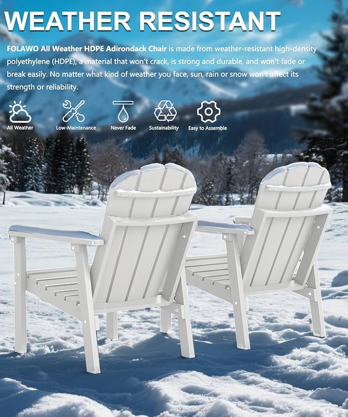 Adirondack Chair Set of 6, All Weather HDPE Fire Pit Chairs, Oversized Plastic Adirondack Chair for Outdoor, Balcony, Deck, Backyard, Patio, Garden, Poolside, Lawn White