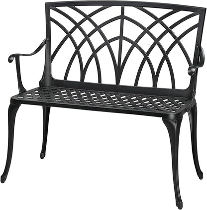 Outdoor Garden Bench, 38" Outdoor Aluminum Garden Bench, Waterproof Patio Bench, Metal Steel Bench, Weight Capacity 555 LBS, for Lawn, Yard, Porch, Work Entryway (Black)