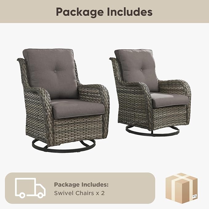 Belord Outdoor Swivel Chairs Set of 2, Patio Wicker Rocker Chairs, All Weather Patio Conversation Furniture Set - Photo 8