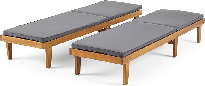 Christopher Knight Home Madge Oudoor Chaise Lounge with Cushion (Set of 2), Teak Finish, Dark Gray - Photo 6
