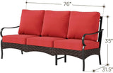 Wicker & Metal Outdoor Patio Couch, 3-Seat Patio Sofa with Deep Seating for Front Porch, Deck, Balcony, Backyard - Photo 7