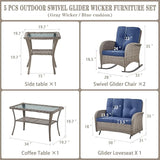 Belord 5 Piece Outdoor Conversation Patio Furniture Set - All-Weather Wicker Patio Rocking Chairs with Loveseat Glider - Photo 2