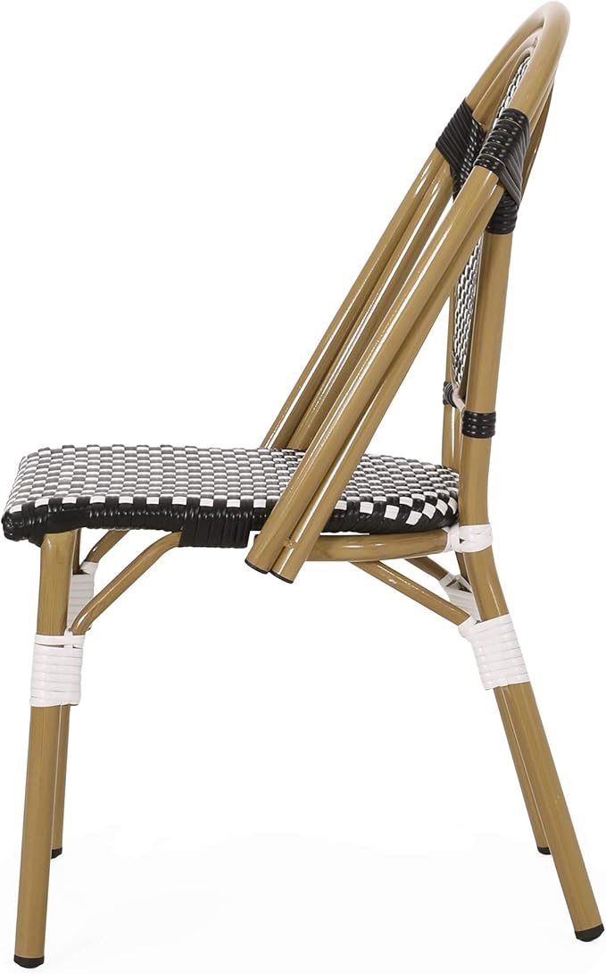 Gwendolyn Outdoor French Bistro Chairs (Set of 2), Black, White, and Bamboo Finish - Photo 10